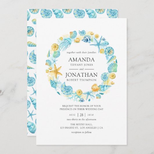 Hochzeit des blauen und gelben Meeres Einladung (Vorne/Hinten)