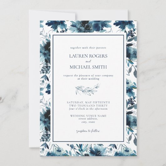 Hochzeit des blauen Winterbotanischen Wassers Einladung (Vorderseite)