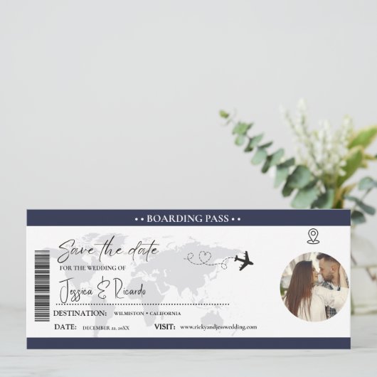 Hochzeit des Blue Boarding Save The Date (Stehend Vorderseite)