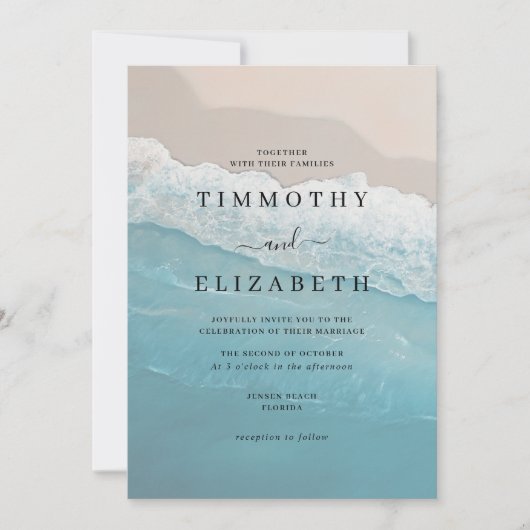 Hochzeit des Blue Ocean Sand Beach Einladung (Vorderseite)