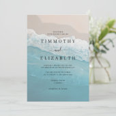 Hochzeit des Blue Ocean Sand Beach Einladung (Stehend Vorderseite)