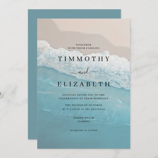Hochzeit des Blue Ocean Sand Beach Einladung (Vorne/Hinten)
