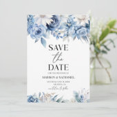 Hochzeit des Blumengartens Dusty Blue Save The Date (Stehend Vorderseite)