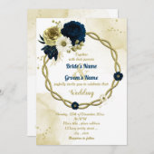 Hochzeit des Blumenkranzes auf dem blauem Elfenbei Einladung (Vorne/Hinten)