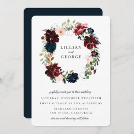 Hochzeit des Blumenkreides von Navy Burgund Einladung