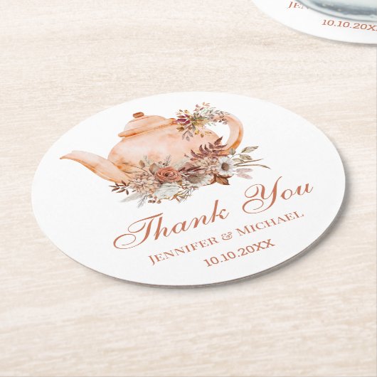 Hochzeit des botanischen Blumenteapots im Herbst v Runder Pappuntersetzer (Angewinkelt)