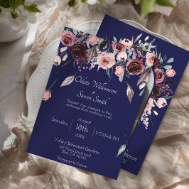 Hochzeit des botanischen Fotos Navy Blue und Burgu Einladung