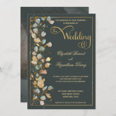 Hochzeit des Botanischen Olive Green Gold Foto  Einladung (Vorne/Hinten)