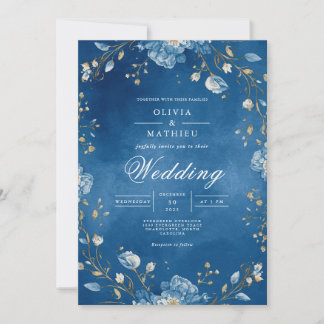 Hochzeit des Deep Blue Floral Arch Einladung