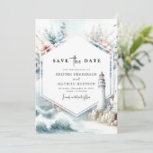 Hochzeit des digitalen Printable Charm Lighthouse Save The Date (Stehend Vorderseite)