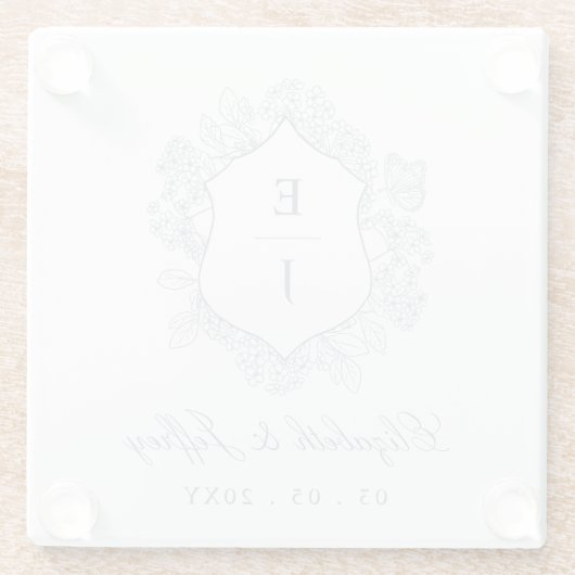 Hochzeit des dunkelblauen Wappen Glasuntersetzer (Rückseite)