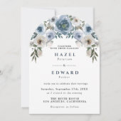 Hochzeit des Dusty Blue Floral Watercolor Einladung (Vorderseite)