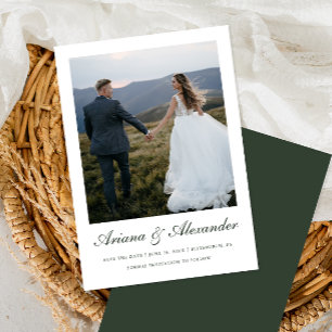 Hochzeit des eleganten Forest Green Script-Fotos Save The Date