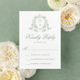 Hochzeit des eleganten grünen Wappen RSVP Karte
