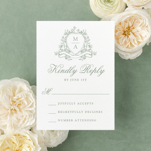 Hochzeit des eleganten grünen Wappen RSVP Karte