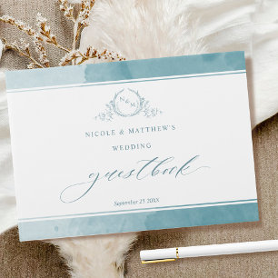 Hochzeit des eleganten Sea Glass Watercolor Monogr Gästebuch