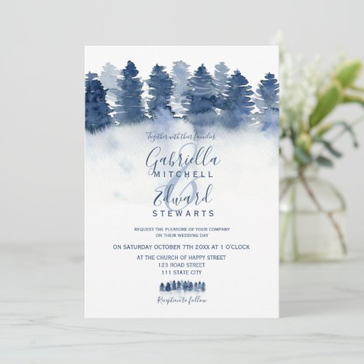 Hochzeit des Fotos "Blauwald" Einladung (Stehend Vorderseite)