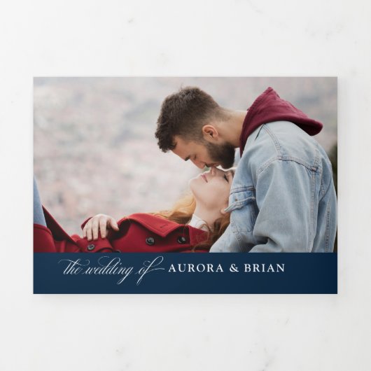 Hochzeit des Fotos Burgundy Navy Blush Dreifach Gefaltete Ankündigung (Cover)