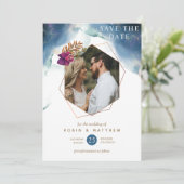 Hochzeit des Fotos, geometrischer Himmelsgarten Save The Date (Stehend Vorderseite)