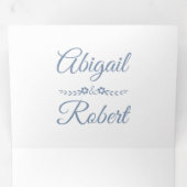 Hochzeit des Fotos in Edelblau-Weißtypografie Dreifach Gefaltete Einladung (Innen Erste Seite)