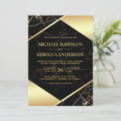 Hochzeit des Fotos mit geometrischem schwarzem Mar Einladung (Stehend Vorderseite)