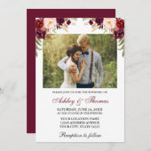 Hochzeit des Fotos "Watercolor Burgund" Einladung (Vorne/Hinten)