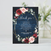 Hochzeit des geometrischen Fotos Burgund Navy Blus Dankeskarte (Stehend Vorderseite)