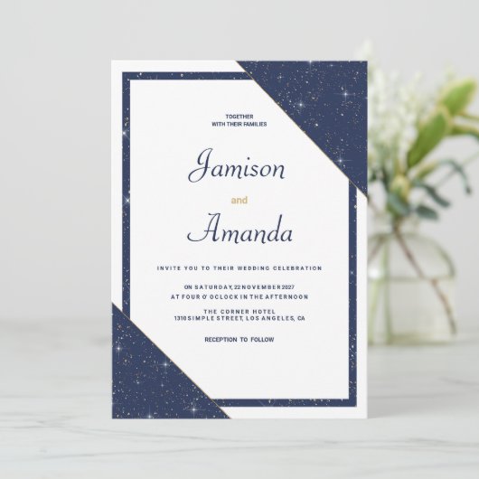 Hochzeit des geometrischen Glitzer Einladung (Stehend Vorderseite)