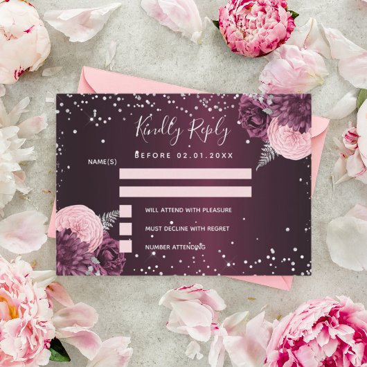 Hochzeit des Glitzer Burgund Mitteilungskarte