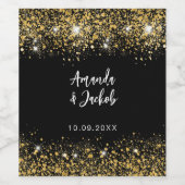 Hochzeit des Glitzer Schwarzes Gold Weinetikett (Einzelnes Label)