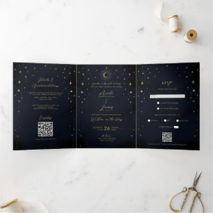Hochzeit des Gold Stars Night Celestial Sunburst F Dreifach Gefaltete Einladung