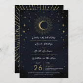 Hochzeit des Gold Stars Night Celestial Sunburst F Einladung (Vorne/Hinten)