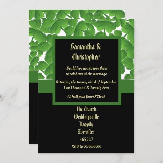 Hochzeit des grünen irischen Kleeblatts Einladung (Vorne/Hinten)