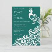 Hochzeit des Grünen und Weißen Pfauens Einladung (Stehend Vorderseite)