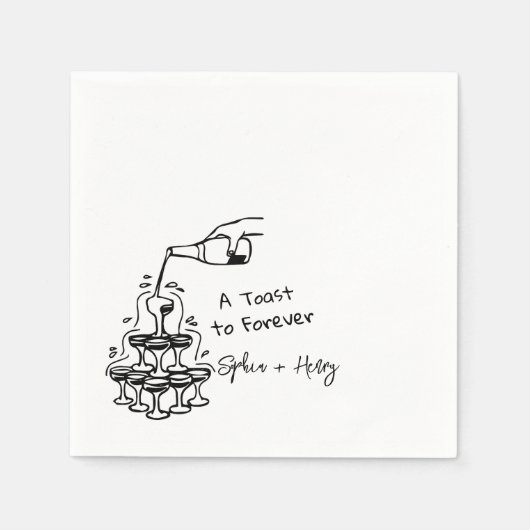 Hochzeit des handgezogenen Champagner-Glashauses Serviette (Vorderseite)