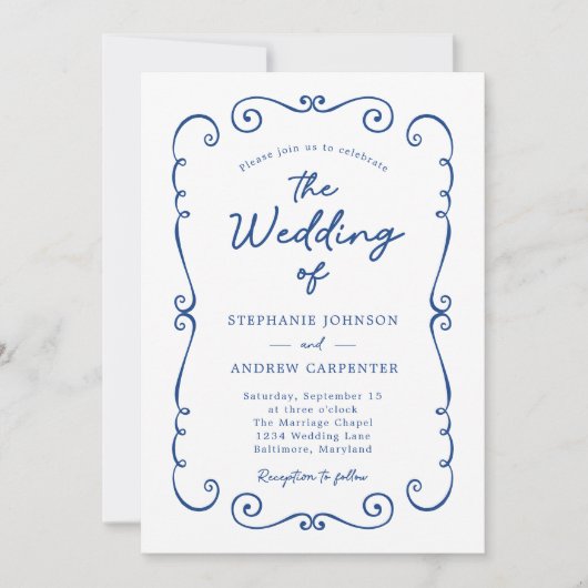 Hochzeit des handgezogenen Doodle Border QR Code Einladung (Vorderseite)