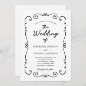 Hochzeit des handgezogenen Doodle Border QR Code Einladung (Vorne/Hinten)