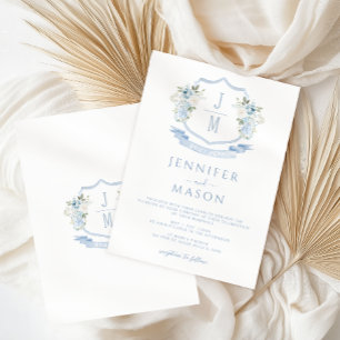 Hochzeit des hellblauen Wappen Monogram Einladung