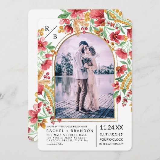 Hochzeit des hellrosa, gelben Fotos Einladung (Vorne/Hinten)