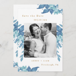 Hochzeit des hübschen blauen Fotos mit Blütenblätt Save The Date