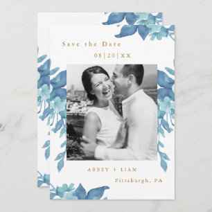 Hochzeit des hübschen blauen Fotos mit Blütenblätt Save The Date