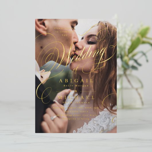 Hochzeit des klassischen Fotos mit klassischer Kal Folieneinladung (Stehend vorne)