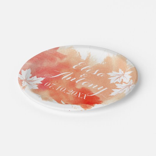 Hochzeit des Korallenpfirsichs mit moderner Aquare Pappteller (Schrägansicht)