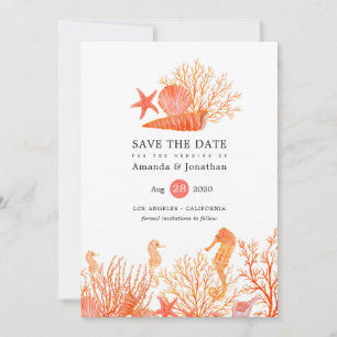 Hochzeit des Korallenstrands mit Aquarellfarben Save The Date