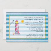 Hochzeit des Leuchtturms "Red Striped Watercolor" Einladung (Vorderseite)