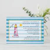 Hochzeit des Leuchtturms "Red Striped Watercolor" Einladung (Stehend Vorderseite)