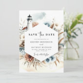 Hochzeit des Leuchtturms "Romantic Whimsical Typog Save The Date (Stehend Vorderseite)