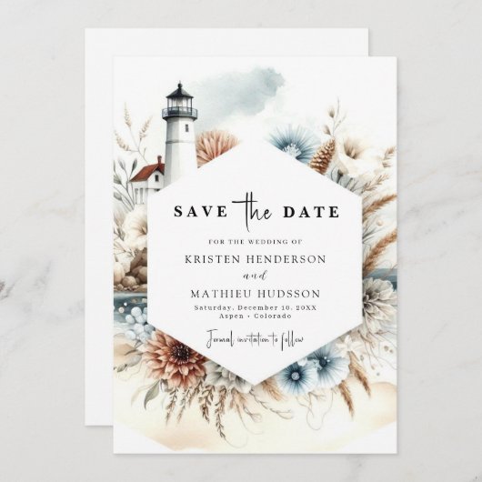 Hochzeit des Leuchtturms "Romantic Whimsical Typog Save The Date (Vorne/Hinten)