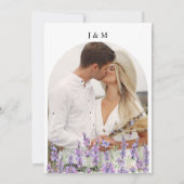 Hochzeit des lila Fotos mit elegantem Lavendel Einladung (Rückseite)