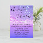 Hochzeit des Lila Ocean Spark Waves Ocean Beach Einladung (Stehend Vorderseite)